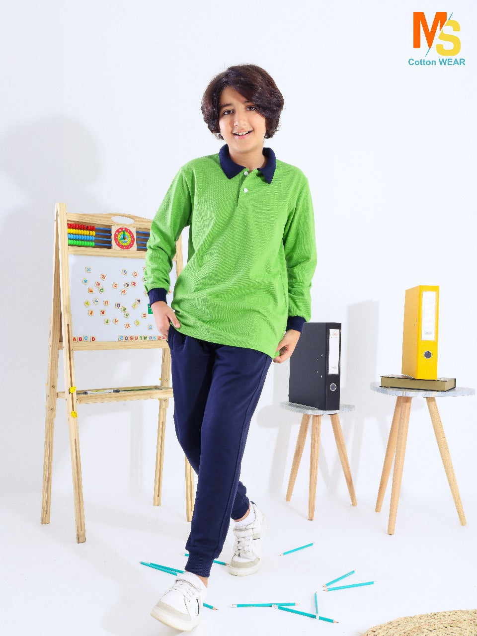 school polo shirt blue sleeves