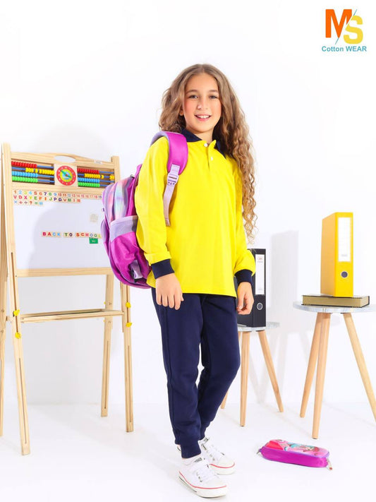 school polo shirt blue sleeves